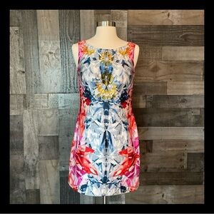 Laundry By Shelli Segal rainbow silk dress floral elegant formal coctail party